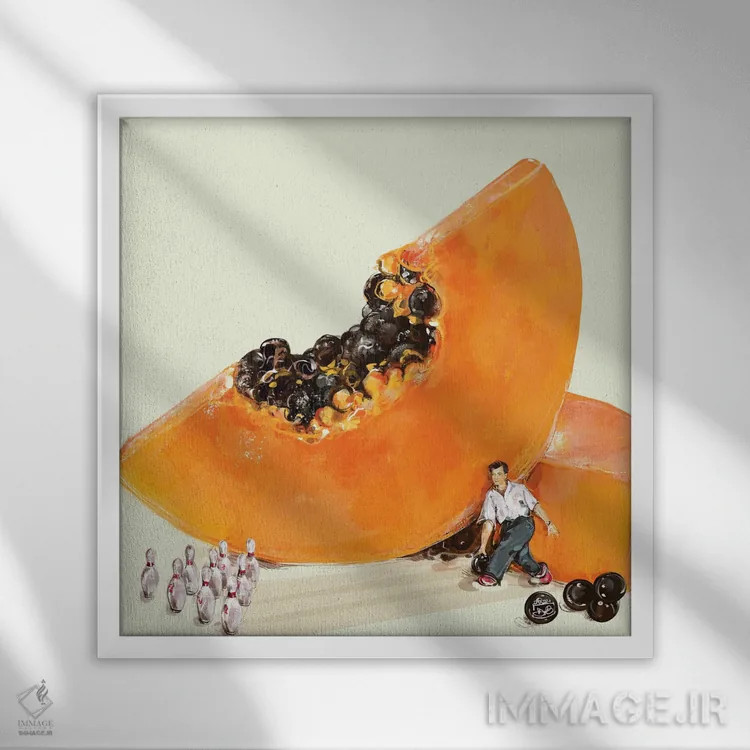 تابلو بولینگ عجیب و غریب اثر داریا روسو - نمای قابدار سفید