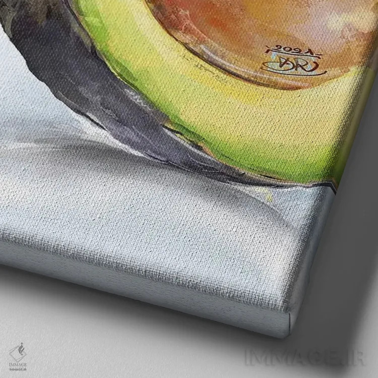 تابلو کاسه آووکادو اثر داریا روسو - نمای نزدیک بافت بوم