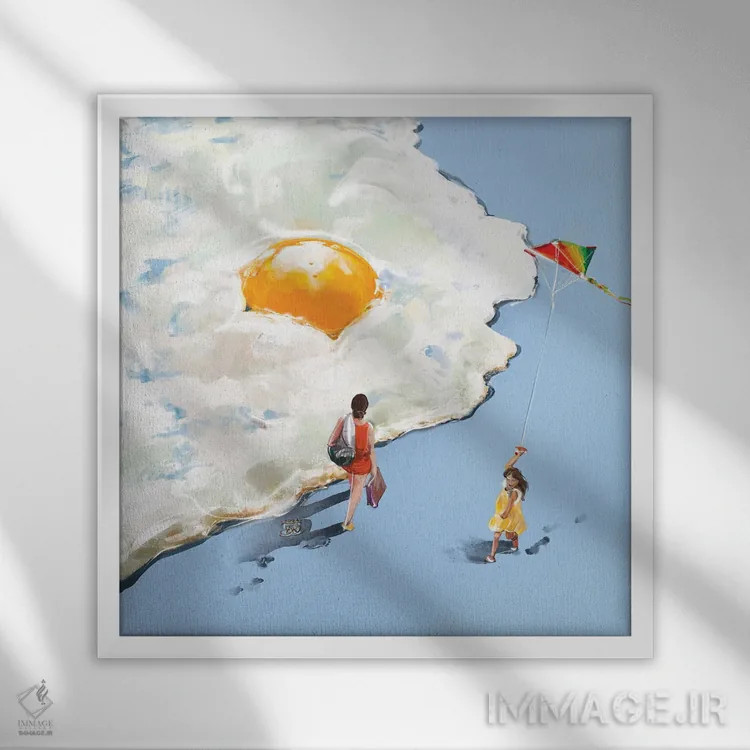 تابلو شوخی با زرده تخم مرغ اثر داریا روسو - نمای قابدار سفید