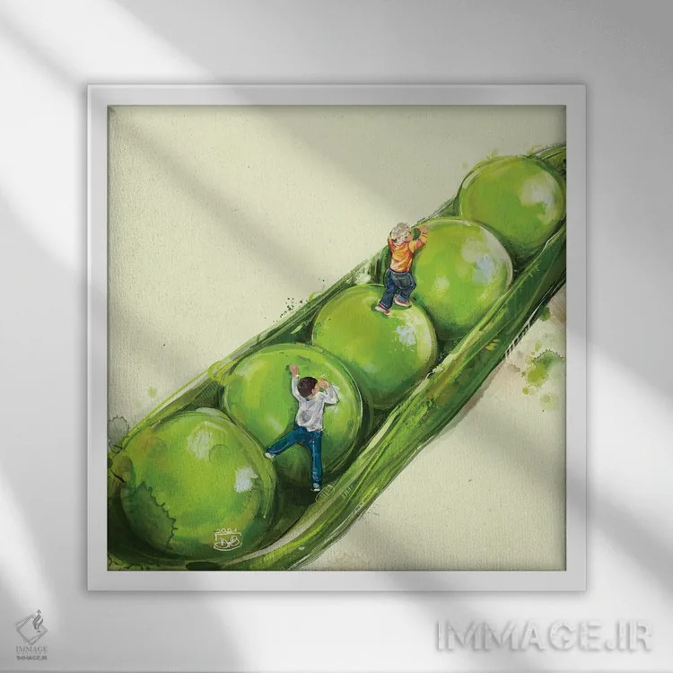 تابلو نخودهای خوشحال اثر داریا روسو - نمای قابدار سفید