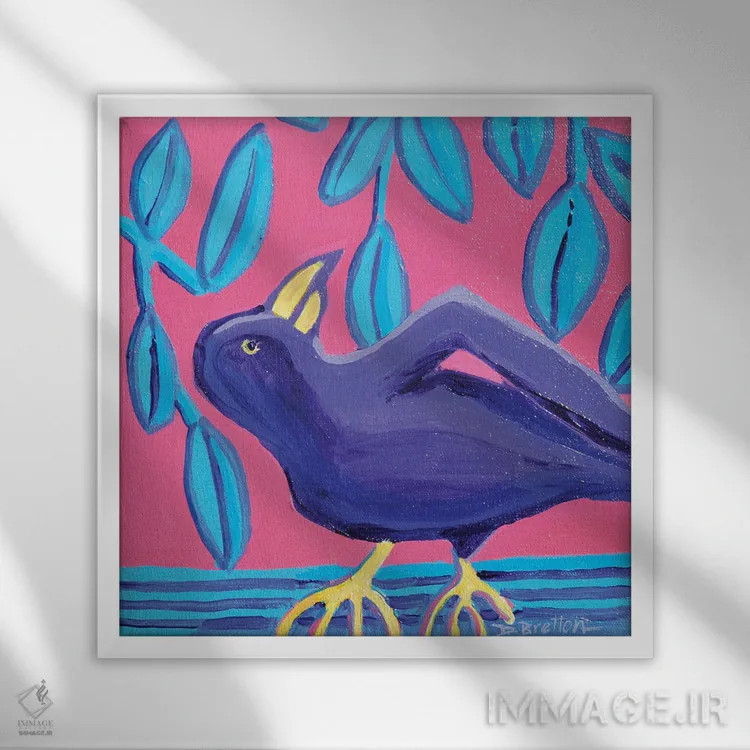 تابلو مرل نوآر (نام یک نوع پرنده یا عنوان فرانسوی) اثر دبرا برتون رابینسون - نمای قابدار سفید