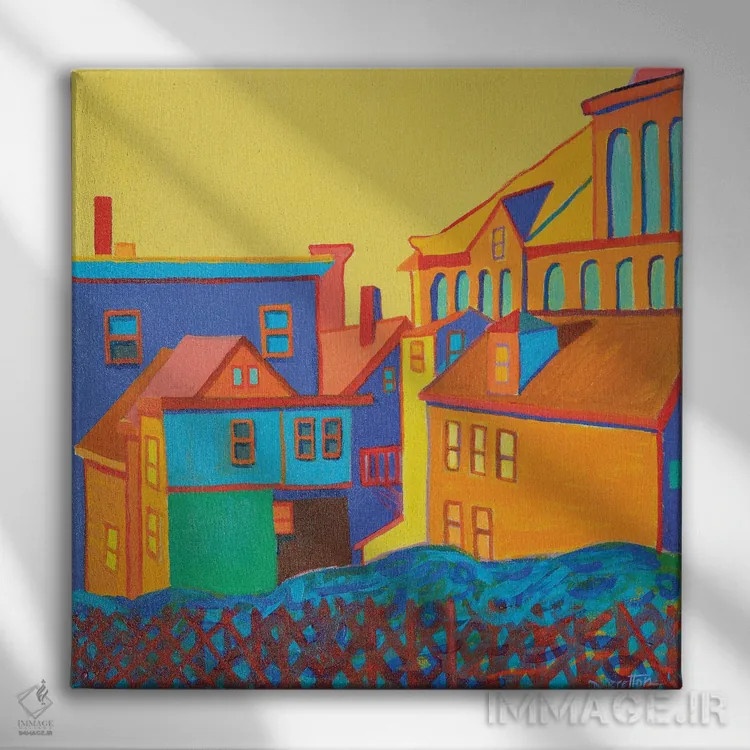 تابلو آکر زرد کهربایی اثر دبرا برتون رابینسون - نمای روبهرو روی دیوار