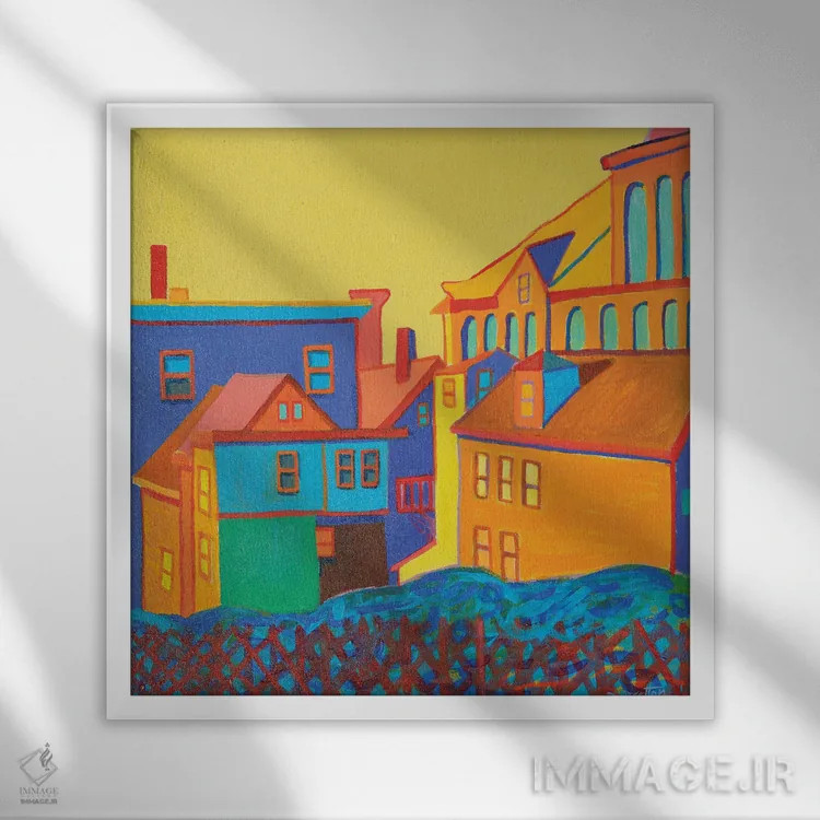 تابلو آکر زرد کهربایی اثر دبرا برتون رابینسون - نمای قابدار سفید