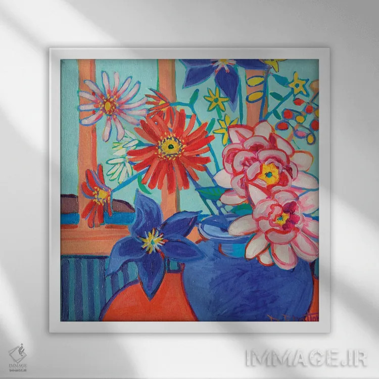 تابلو دستهگل جزیره مونهیگان اثر دبرا برتون رابینسون - نمای قابدار سفید