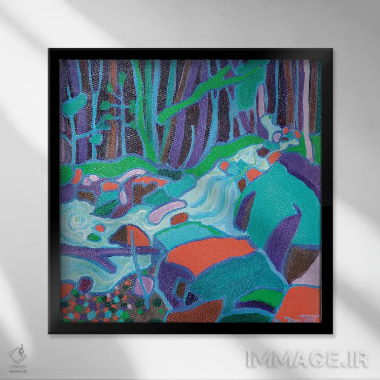 تابلو رودخانه جنگل شمالی اثر دبرا برتون رابینسون - نمای قابدار مشکی