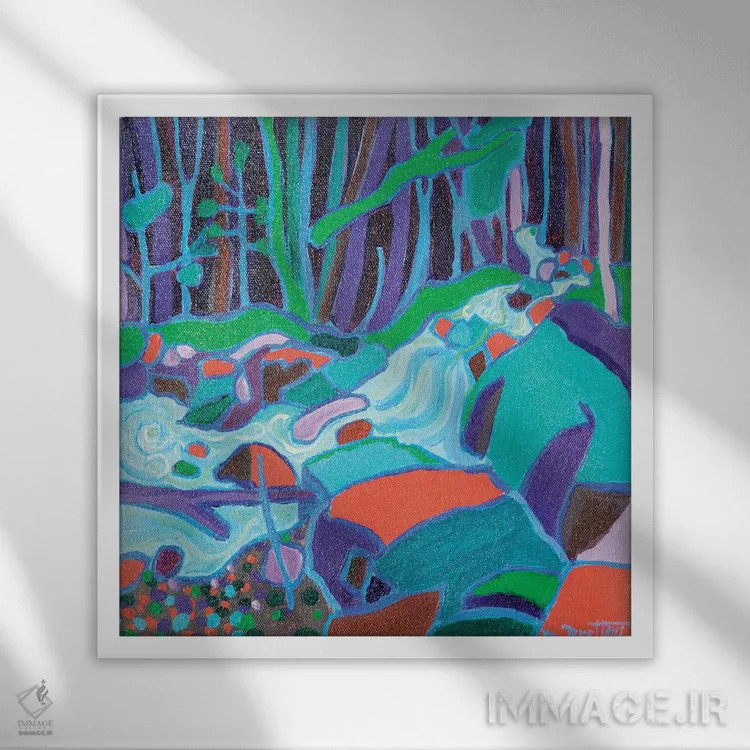 تابلو رودخانه جنگل شمالی اثر دبرا برتون رابینسون - نمای قابدار سفید