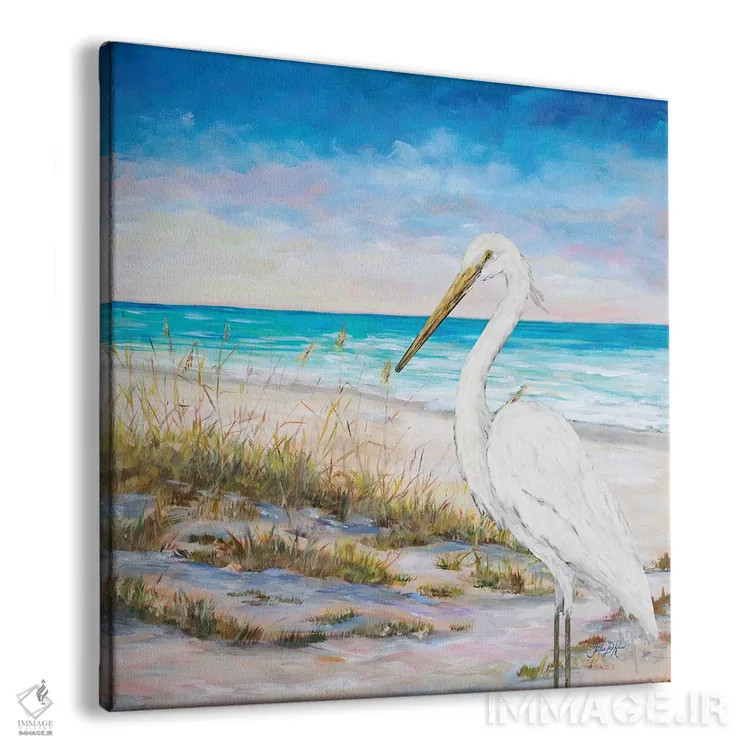 تابلو پرنده اگرت در ساحل اثر جولی دریسه - نمای پرسپکتیو محصول
