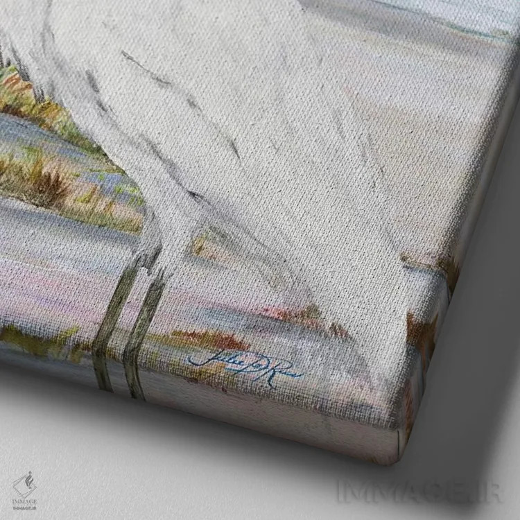 تابلو پرنده اگرت در ساحل اثر جولی دریسه - نمای نزدیک بافت بوم