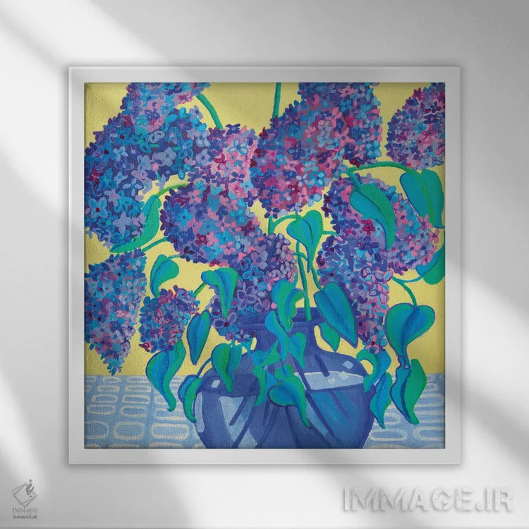 تابلو آبیهای یاس بنفش اثر دبرا برتون رابینسون - نمای قابدار سفید