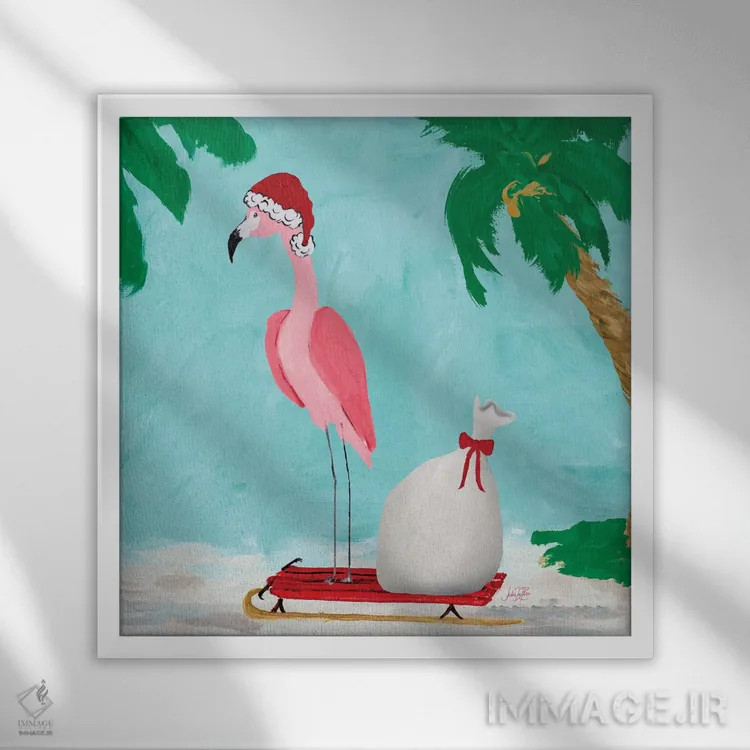 تابلو تعطیلات فلامینگو (فالالا) II اثر جولی دریسه - نمای قابدار سفید