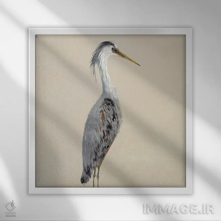 تابلو حواصیل روی زمینه خاکی I اثر جولی دریسه - نمای قابدار سفید