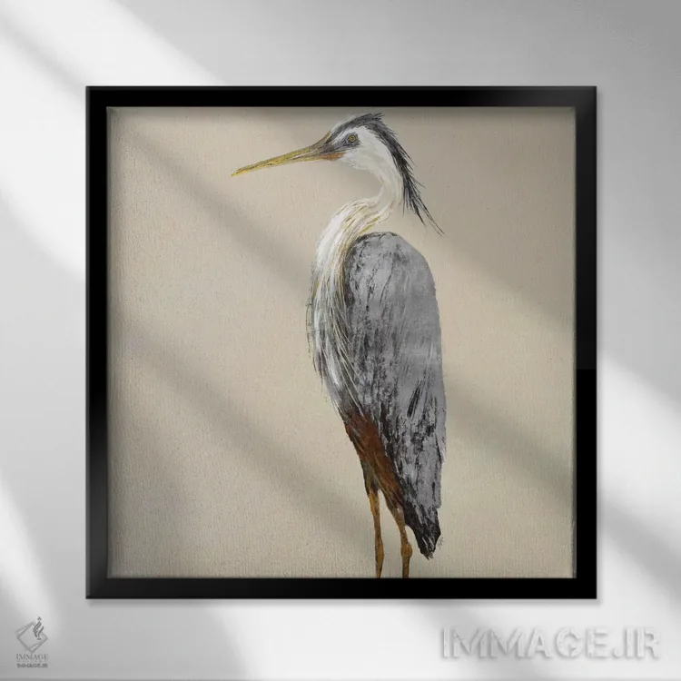 تابلو حواصیل روی زمینه خاکی II اثر جولی دریسه - نمای قابدار مشکی