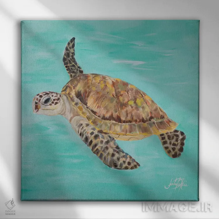 تابلو لاکپشت دریایی II اثر جولی دریسه - نمای روبهرو روی دیوار