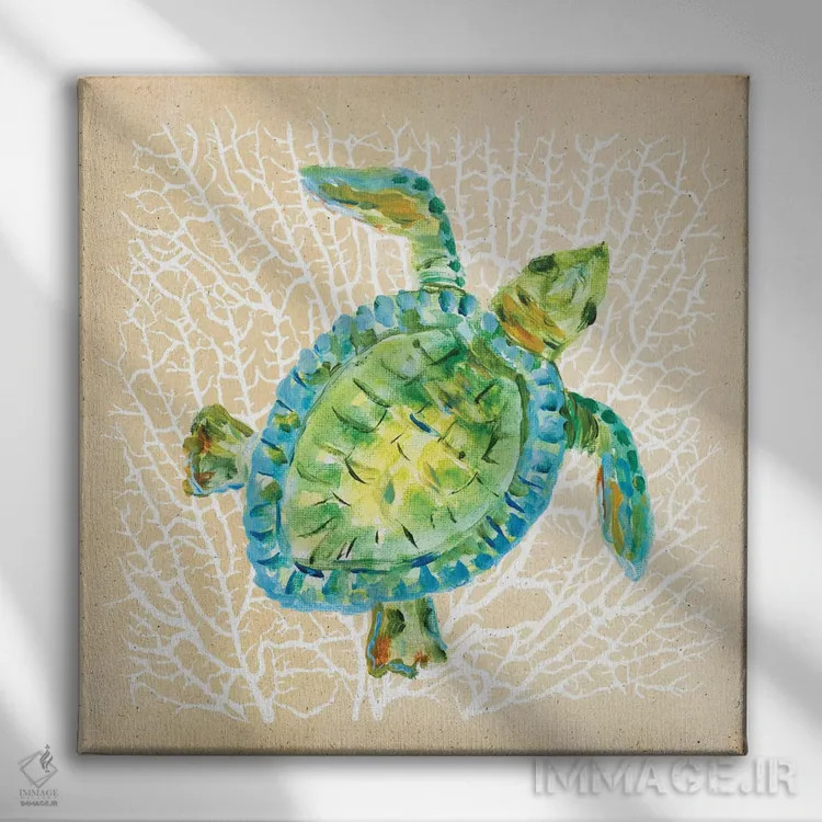 تابلو لاکپشت جانداران دریایی اثر جولی دریسه - نمای روبهرو روی دیوار