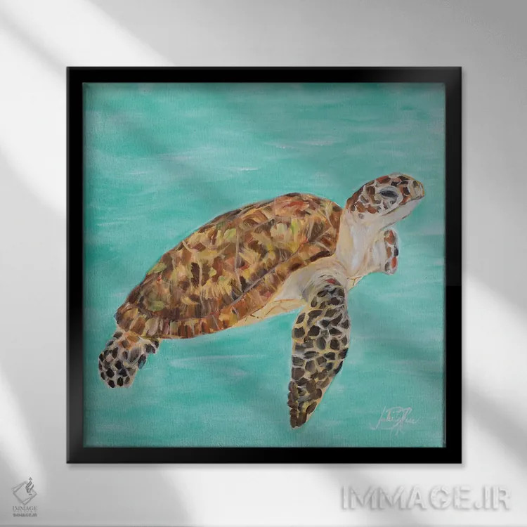 تابلو لاکپشت دریایی I اثر جولی دریسه - نمای قابدار مشکی