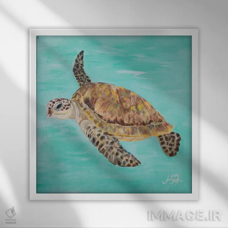 تابلو لاکپشت دریایی II اثر جولی دریسه - نمای قابدار سفید