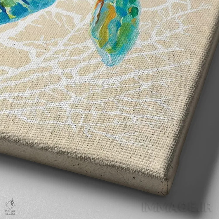 تابلو لاکپشت جانداران دریایی اثر جولی دریسه - نمای نزدیک بافت بوم