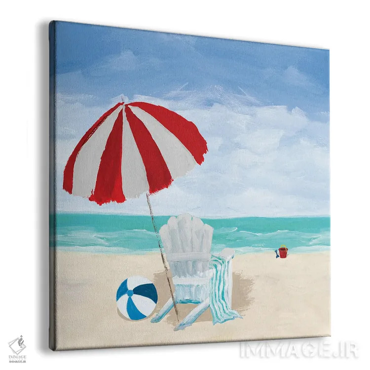 تابلو صندلی ساحلی با چتر اثر جولی دریسه - نمای پرسپکتیو محصول