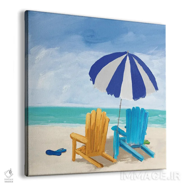 تابلو صندلیهای ساحلی با چتر اثر جولی دریسه - نمای پرسپکتیو محصول
