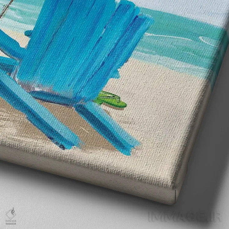 تابلو صندلیهای ساحلی با چتر اثر جولی دریسه - نمای نزدیک بافت بوم