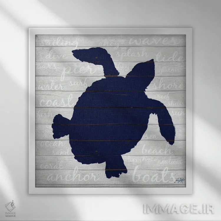 تابلو لاکپشت نیلی اثر جولی دریسه - نمای قابدار سفید