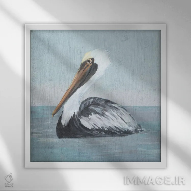 تابلو پلیکان در آب IV اثر جولی دریسه - نمای قابدار سفید