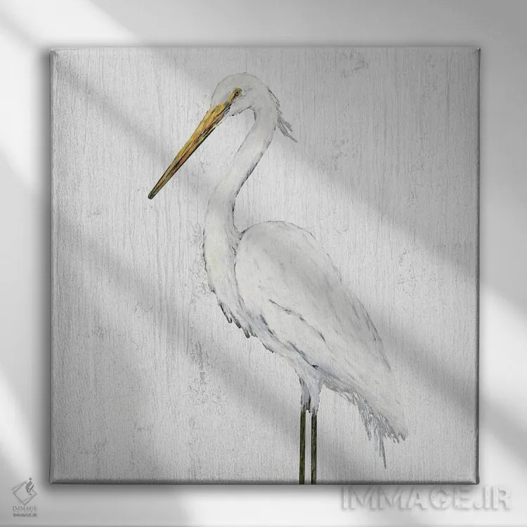 تابلو حواصیل روی موجهای سفید IV اثر جولی دریسه - نمای روبهرو روی دیوار