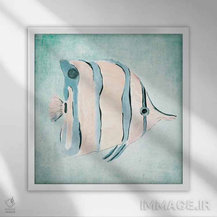 تابلو ماهیها در دریا I اثر جولی دریسه - نمای قابدار سفید