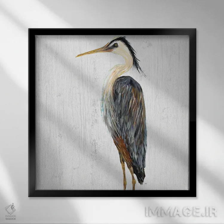 تابلو حواصیل روی موجهای سفید I اثر جولی دریسه - نمای قابدار مشکی