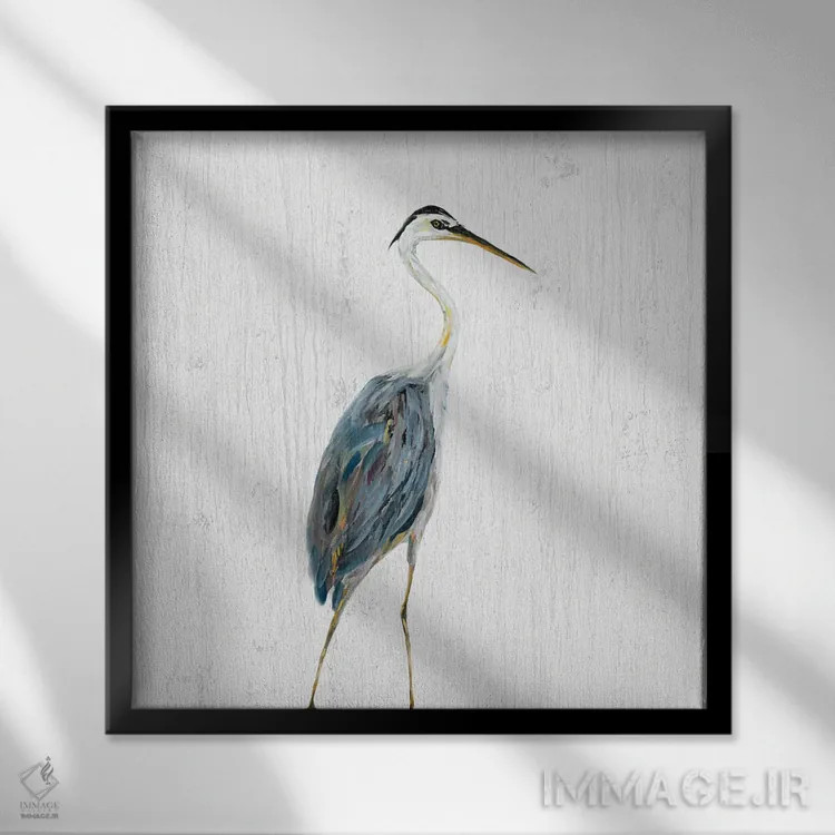 تابلو حواصیل روی موجهای سفید II اثر جولی دریسه - نمای قابدار مشکی