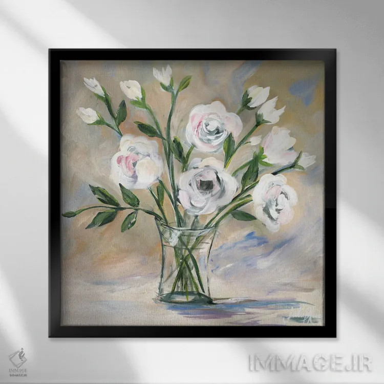 تابلو دسته گل لطیف اثر جولی دریسه - نمای قابدار مشکی