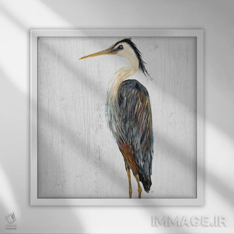 تابلو حواصیل روی موجهای سفید I اثر جولی دریسه - نمای قابدار سفید