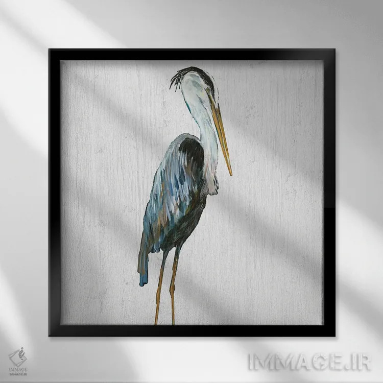 تابلو حواصیل روی موجهای سفید III اثر جولی دریسه - نمای قابدار مشکی