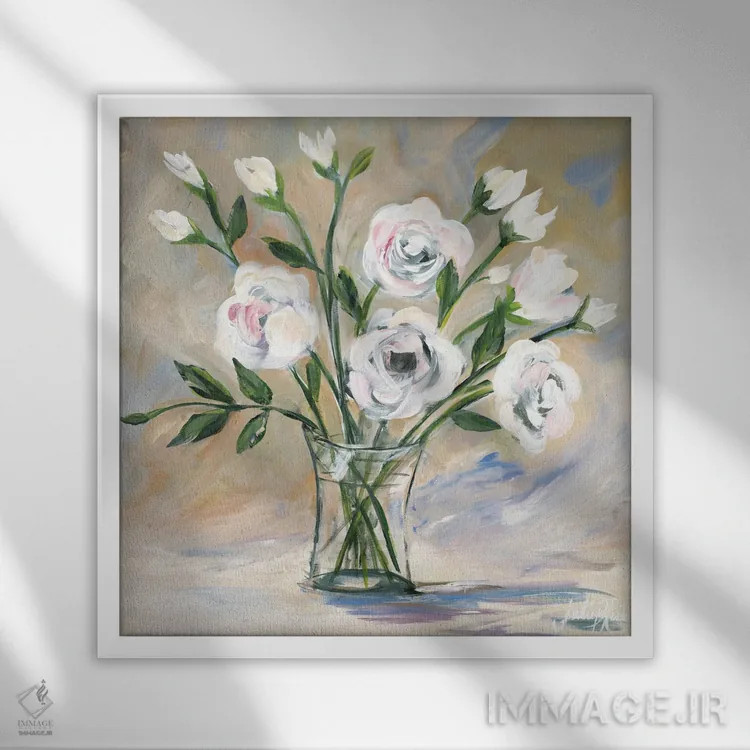 تابلو دسته گل لطیف اثر جولی دریسه - نمای قابدار سفید