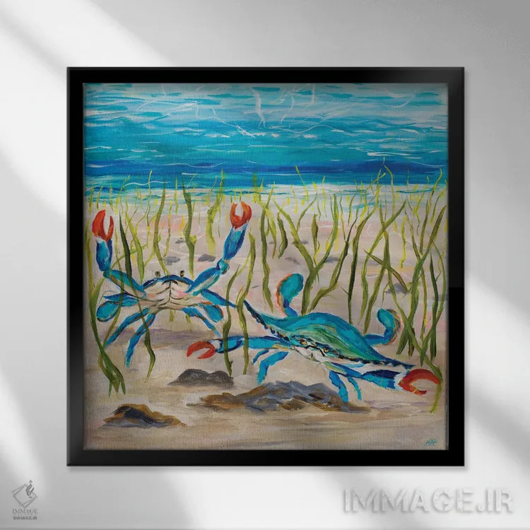 تابلو خرچنگهای آبی اثر جولی دریسه - نمای قابدار مشکی