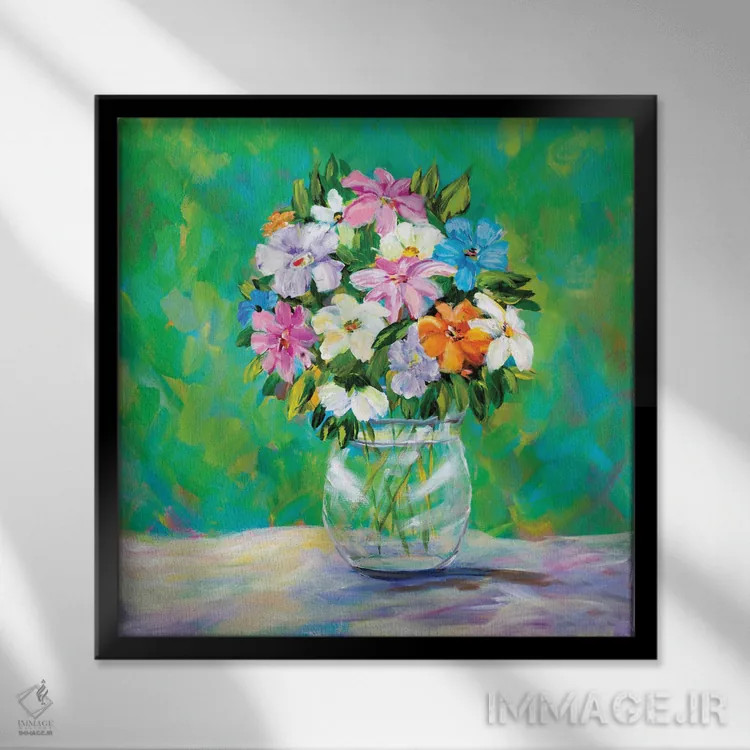 تابلو دسته گل باغ بهاری اثر جولی دریسه - نمای قابدار مشکی