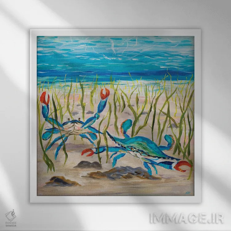 تابلو خرچنگهای آبی اثر جولی دریسه - نمای قابدار سفید