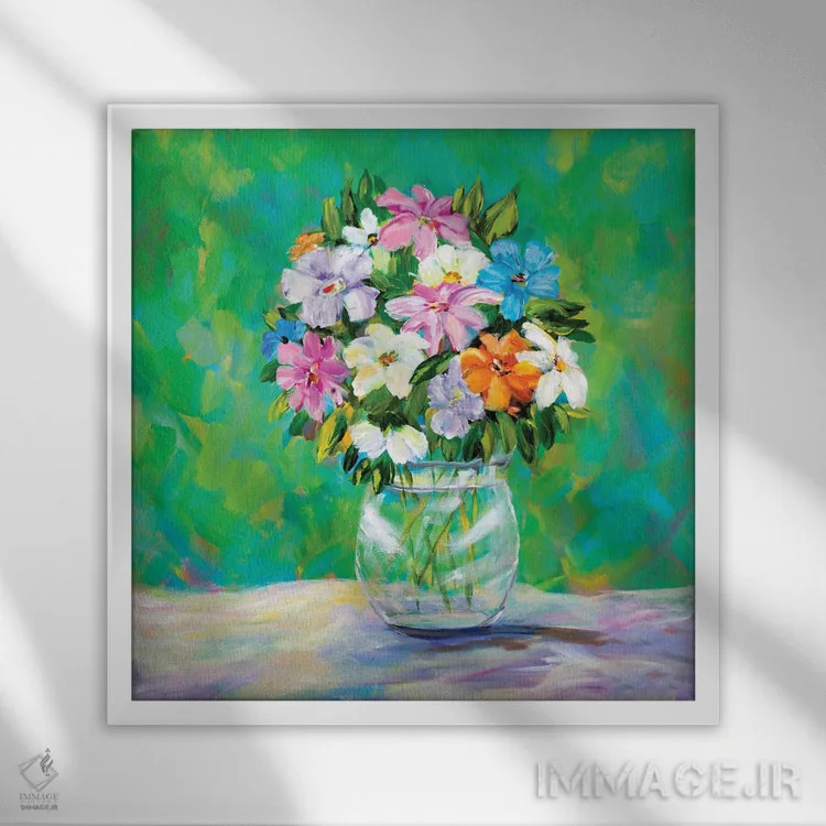 تابلو دسته گل باغ بهاری اثر جولی دریسه - نمای قابدار سفید