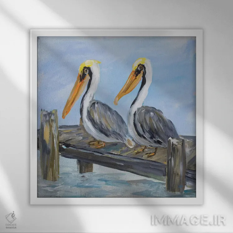 تابلو پلیکانها روی عرشه اثر جولی دریسه - نمای قابدار سفید