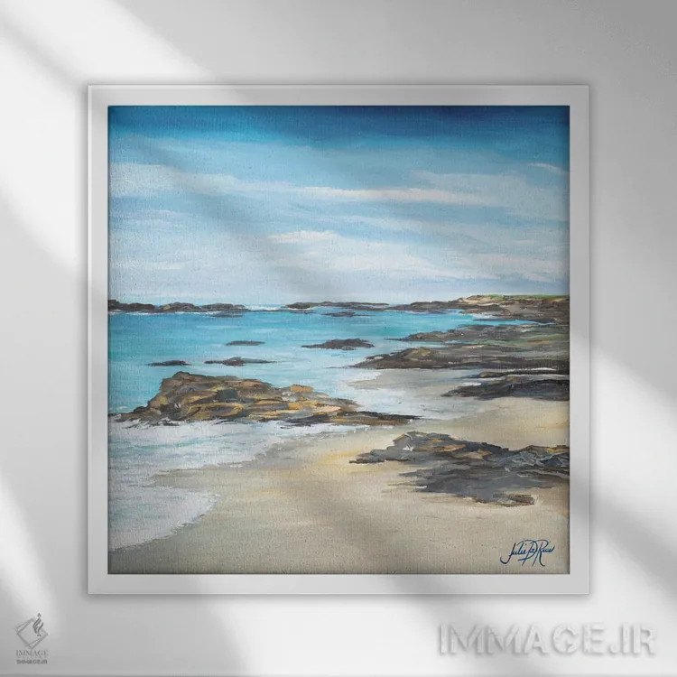 تابلو ساحل صخرهای II اثر جولی دریسه - نمای قابدار سفید