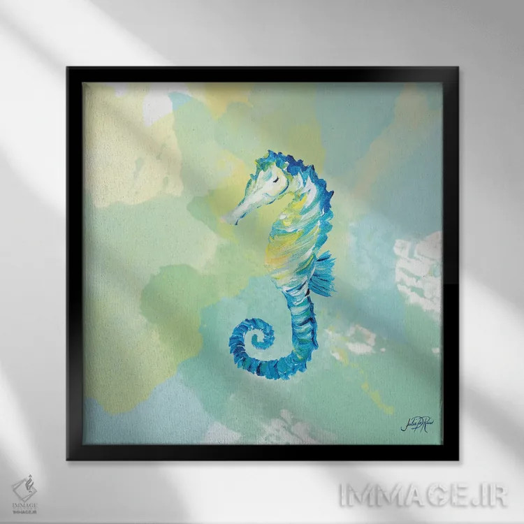 تابلو موجودات دریایی با آبرنگ IV اثر جولی دریسه - نمای قابدار مشکی