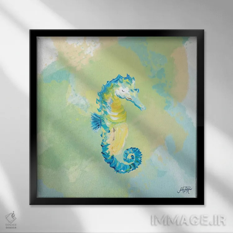 تابلو موجودات دریایی با آبرنگ III اثر جولی دریسه - نمای قابدار مشکی