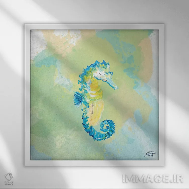 تابلو موجودات دریایی با آبرنگ III اثر جولی دریسه - نمای قابدار سفید