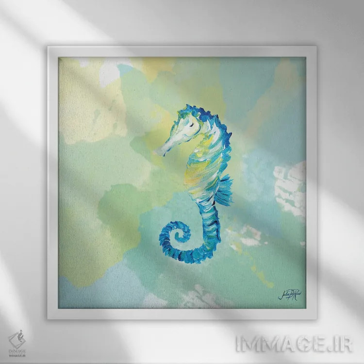 تابلو موجودات دریایی با آبرنگ IV اثر جولی دریسه - نمای قابدار سفید