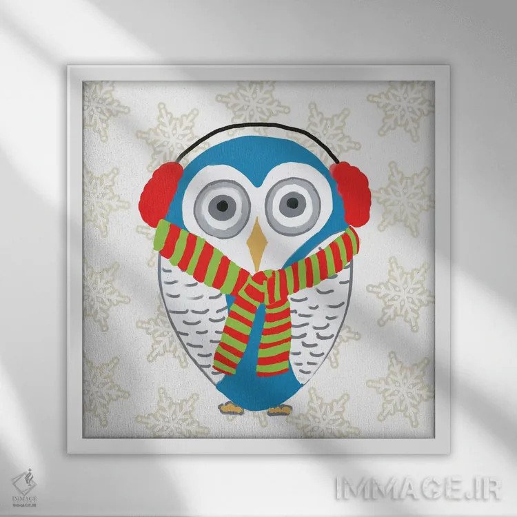 تابلو جغد کریسمسی II اثر جولی دریسه - نمای قابدار سفید