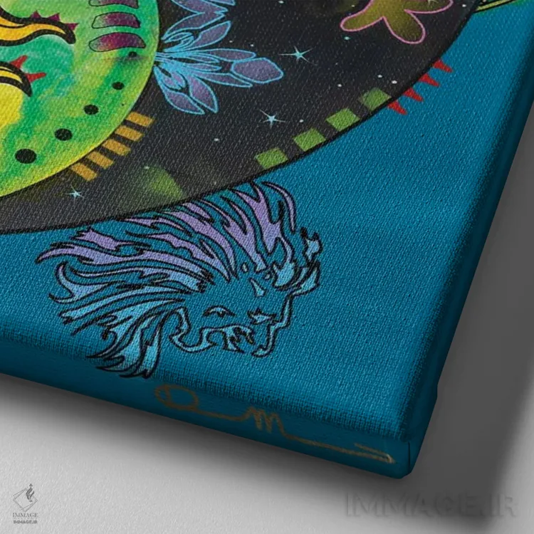 تابلو یین یانگ (نماد فلسفهٔ چینی) اثر باور روسو - نمای نزدیک بافت بوم