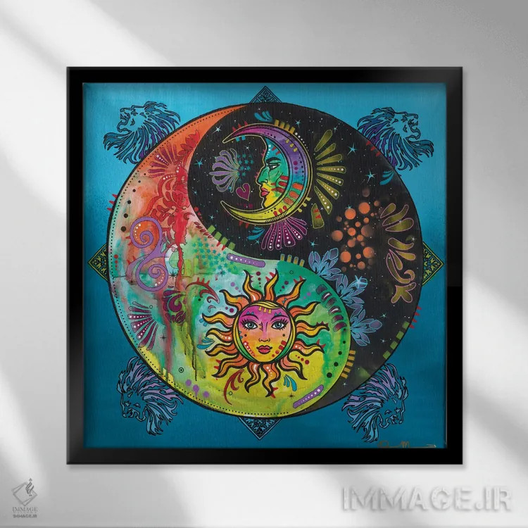 تابلو یین یانگ (نماد فلسفهٔ چینی) اثر باور روسو - نمای قابدار مشکی