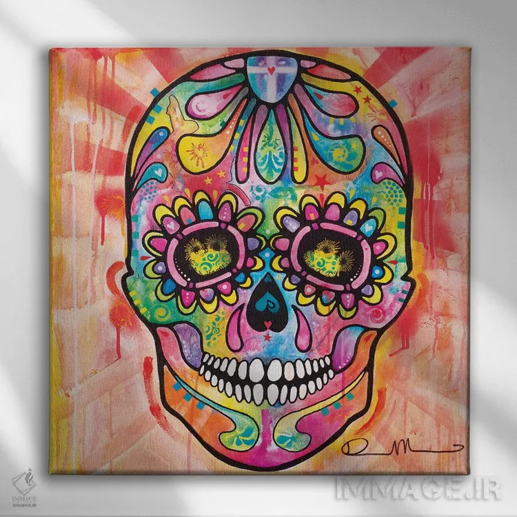 تابلو جمجمه قندی (نماد روز مردگان مکزیک) اثر باور روسو - نمای روبهرو روی دیوار
