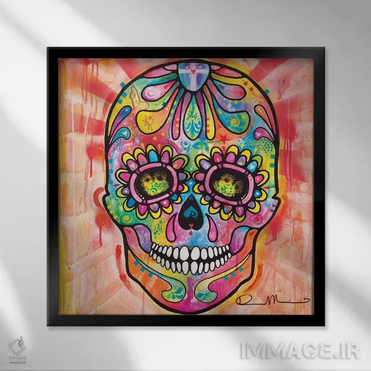 تابلو جمجمه قندی (نماد روز مردگان مکزیک) اثر باور روسو - نمای قابدار مشکی