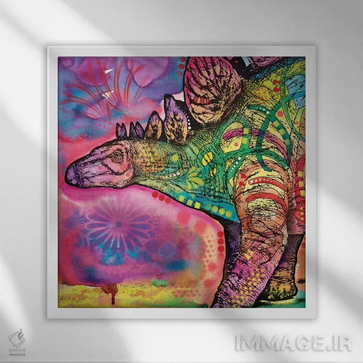 تابلو استگوسaurus (دایناسور) اثر باور روسو - نمای قابدار سفید